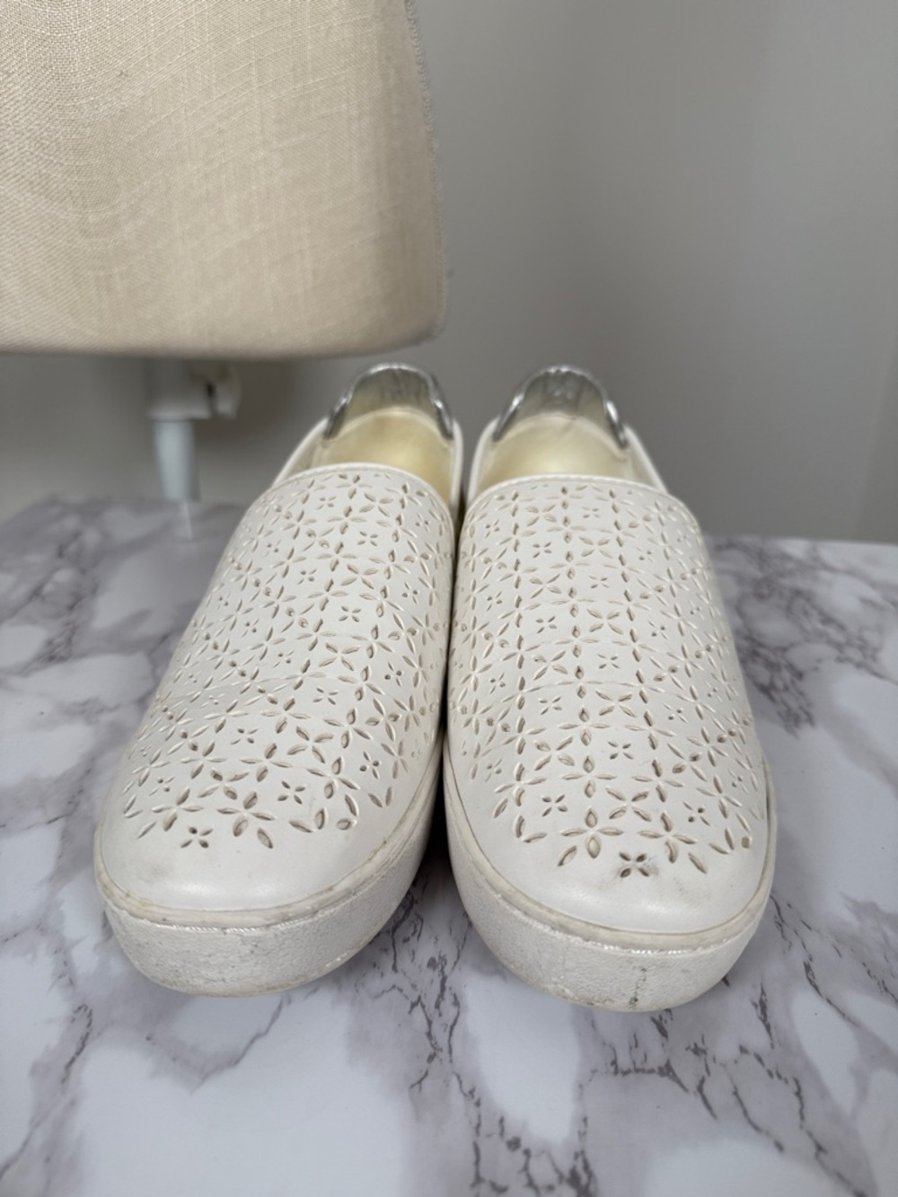 MICHAEL Michael Kors White Perforated Slip-On Clogs with Silver Heel - Picture 7 of 8